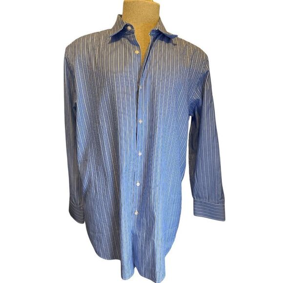Boss Shirt for Men Button Down Sharp Fit Striped Sz 17 Cotton Blue Multicolor - Picture 1 of 6
